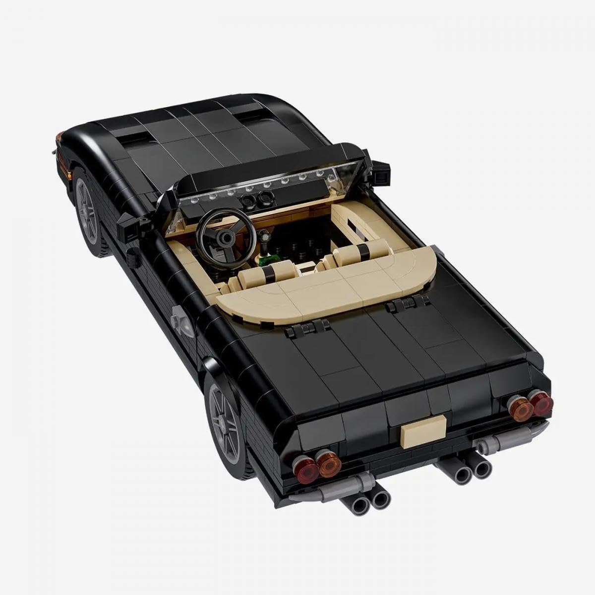 BlueBrixx 1970er Sport Cabriolet schwarz, 1291 Klemmbausteine, Oldtimer | Maßstab 1:18, 290 x 120 x 90 mm, offenes Verdeck, heller Innenraum, silberne Felgen, für Sammler, 109262