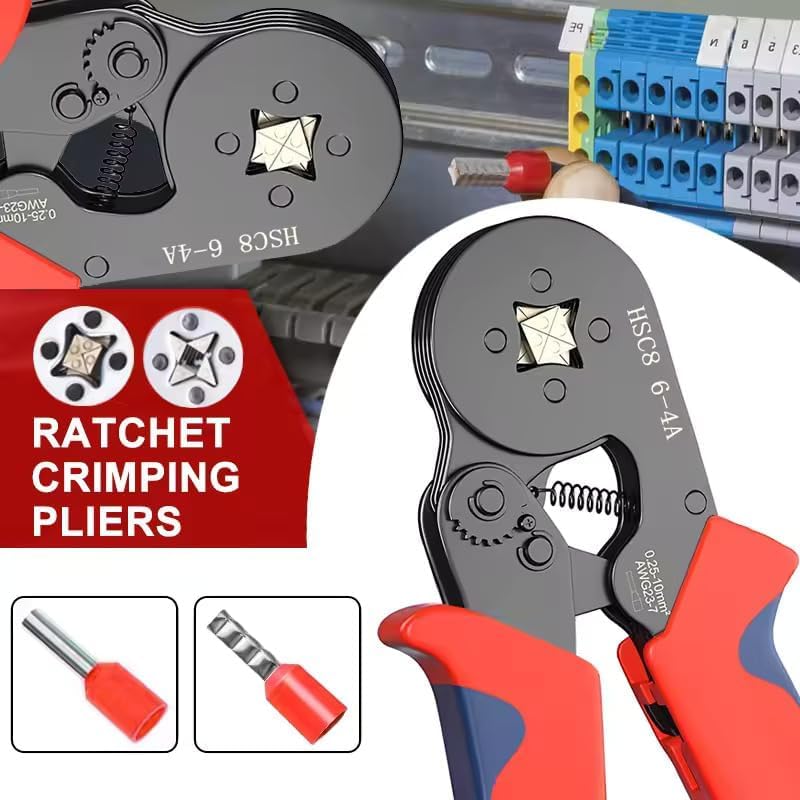 Image of POWER Climpler HSC8 6-4A, 0.08-10mm, AWG28-7 Wire Stripper Self Adjusting Crimping Plier Ratcheting Ferrule Crimper Tool, Chakra Crimping Tool 0.25-10 mm (1 Pcs Crimpers Piller)