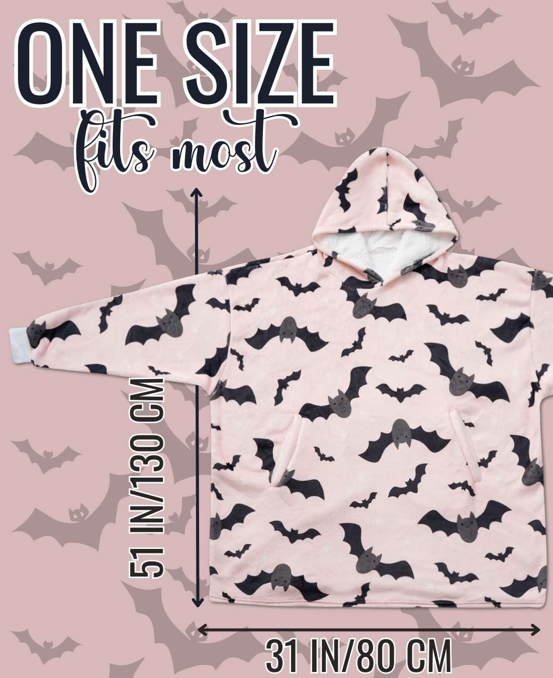 Bat Gifts for Bat Lovers, Halloween Gifts, Wearable Flannel Blanket Hoodie, Super Soft Warm Cozy with Two Large Pocket, One Size Fits Most