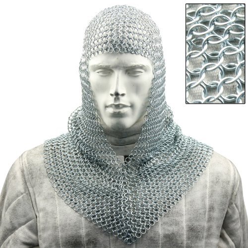Armory Replicas Medieval Chainmail Coif Armor, 18.75 Inches, Silver, One size