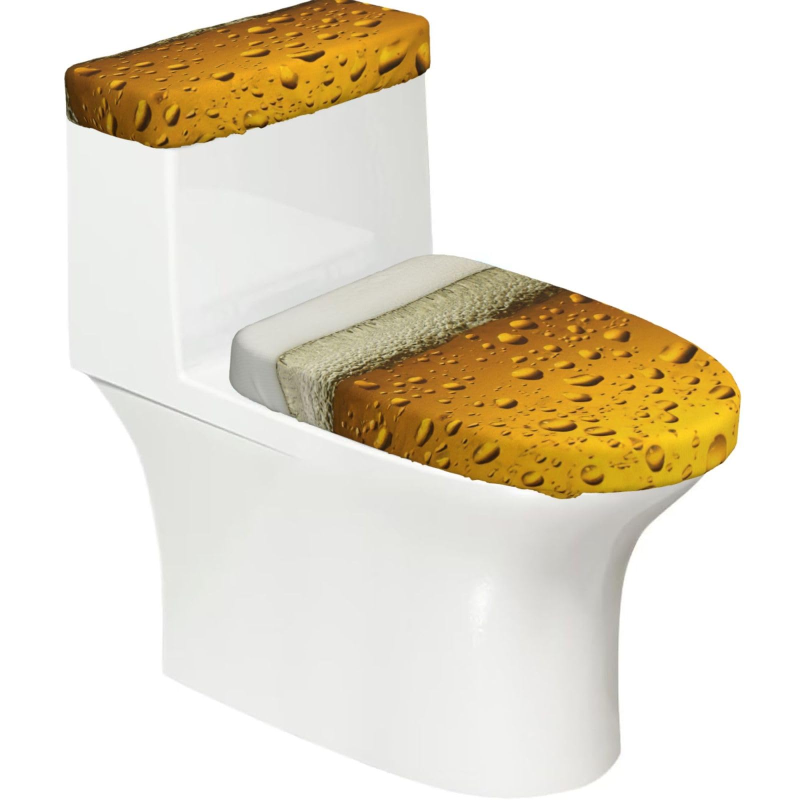 Beer Wallpaper Print 2-Piece Stretch Toilet Cover Set, Elastic Breathable Toilet Seat and Tank Lid Protector