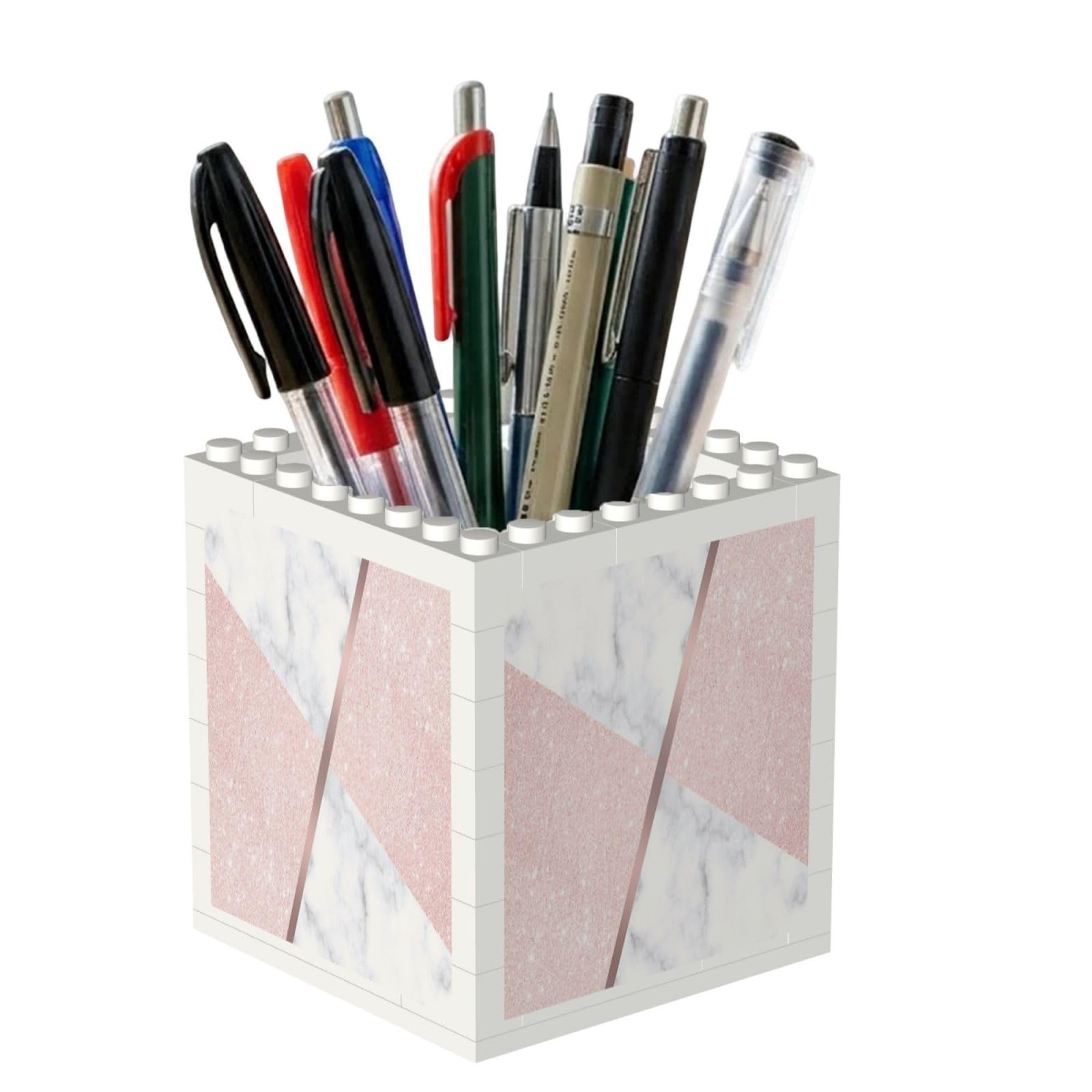 Poadnly Elegant Girly Rose Gold Glitter & White Marble, Pen Pot Pencil Holder for Office Home School, Compact Desk Organiser for Office Stationery