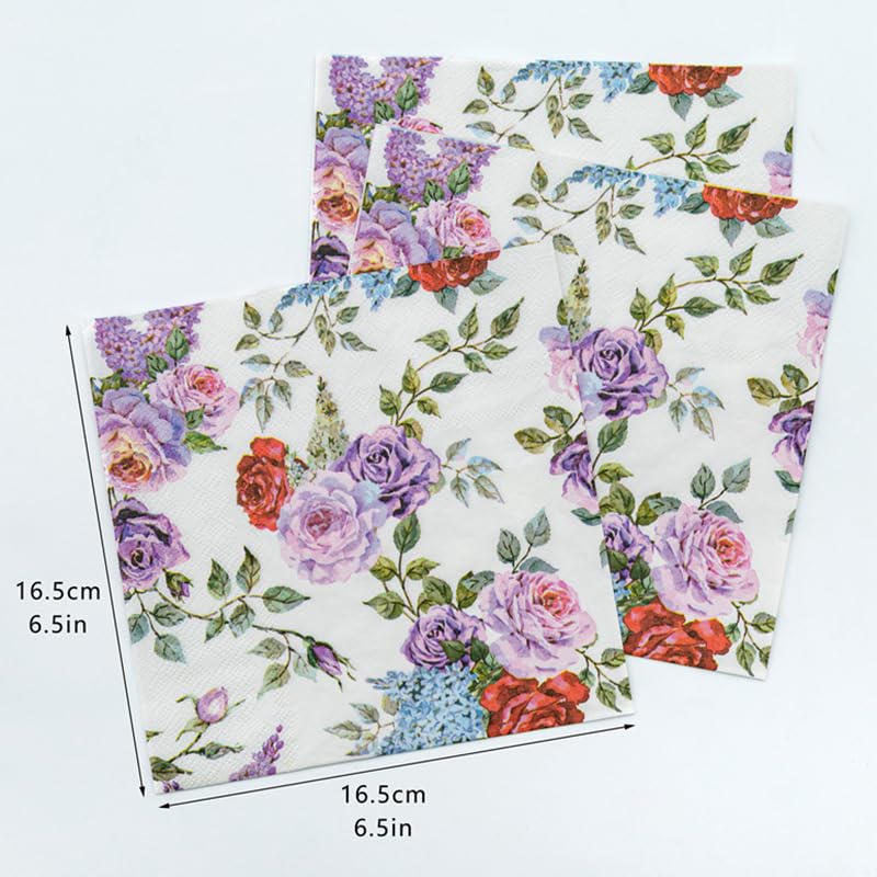 Tovaglioli di Carta Purple Rose Graffiti Tovaglioli Decorati Per Decoupage Bar Compleanno Carta Igienica Tovagliolo Decorazione Da Tavola Usa e getta Per Matrimoni Feste 30 Packs(33x33cm)