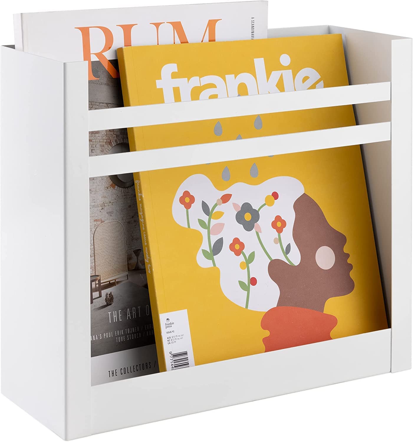 Indian Decor 50125 Wall Mounted Magazine Holder - Hanging Organiser Rack for Magazines Files Books Documents Newspapers - White, 30 x 27 x 11 cm-image-44