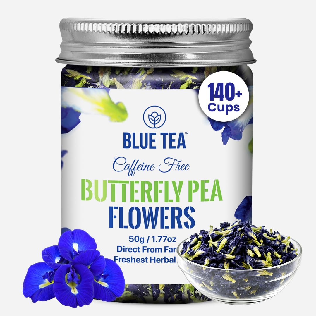 BLUE TEA - Butterfly Pea Flower Tea - 50gm - 140+ Cups | ANTIOXIDANT RICH | Aparajita - Shankhpushpi | Flower Based - Herbal Tea - Caffeine Free - Detox Tea | Reusable Packaging | Diwali Gift for Family, Friends & Corporate Gifting