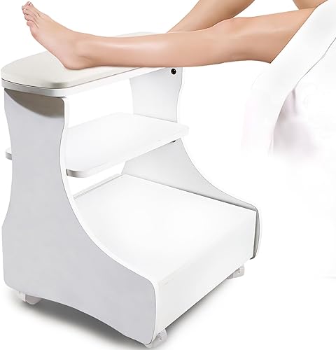 Miniatura 15 de Kalolary Reposapiés de pedicura, manicura con ruedas de piel sintética, reposapiés de belleza para el hogar, reposapiés de pedicura para uso