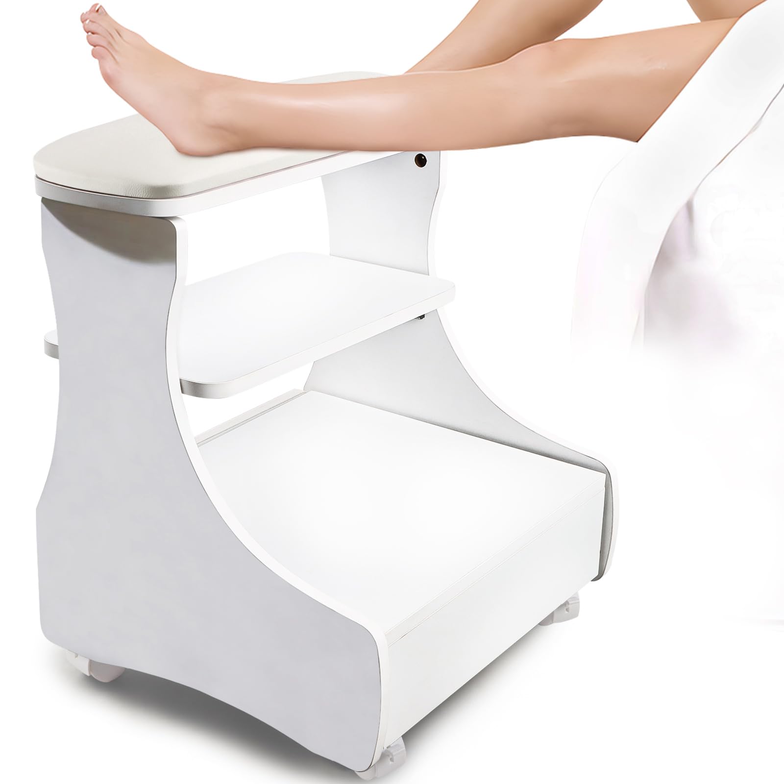 Kalolary Riposo del piede di pedicure, Piede manicure riposati con ruote in pelle di bellezza di bellezza di bellezza poggiapiedi poggiapiedi per uso di saloni facili da fare (Bianco)