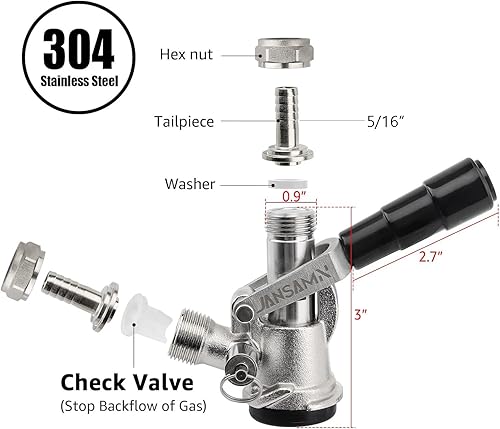 Miniatura 2 de Sankey - Acoplador de barril D, cuerpo y sonda de acero inoxidable 304 American D, acoplador de grifo de barril de cerveza Sankey con mango