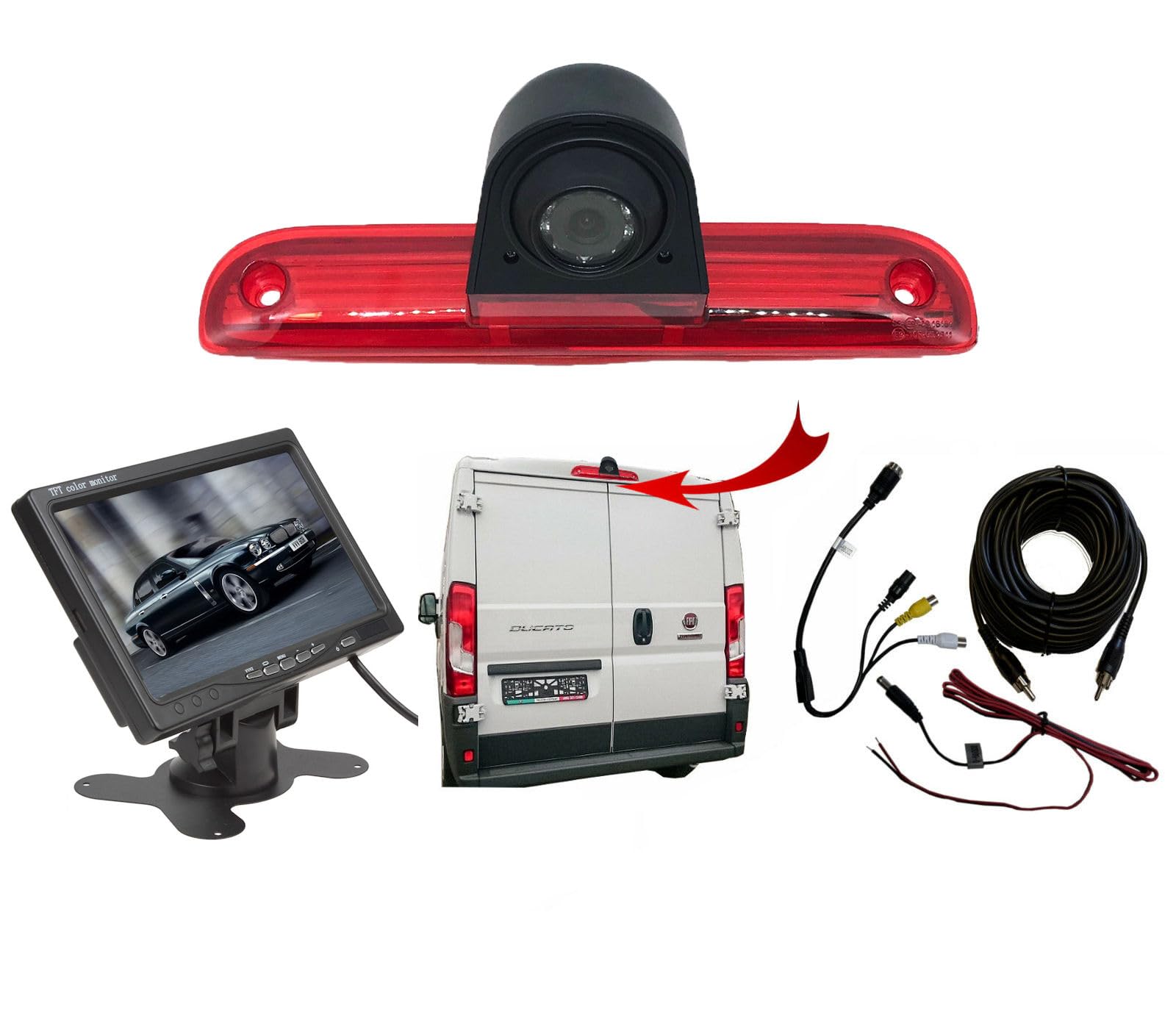 Dolphin Automotive Cámara de marcha atrás trasera para Fiat Ducato/Peugeot Boxer Van/Citroen Relay 2006-2023 (cámara con monitor de salpicadero de 7 pulgadas)
