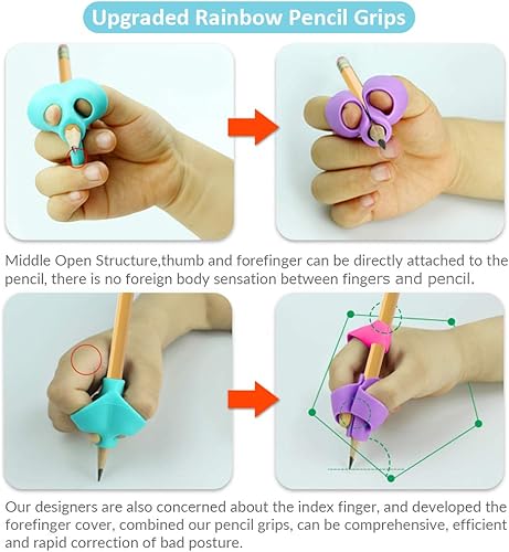 Miniatura 6 de Firesara Agarres ergonómicos para lápices de arco iris para escritura a mano de niños, agarre de lápiz para corrección de postura, ayuda de