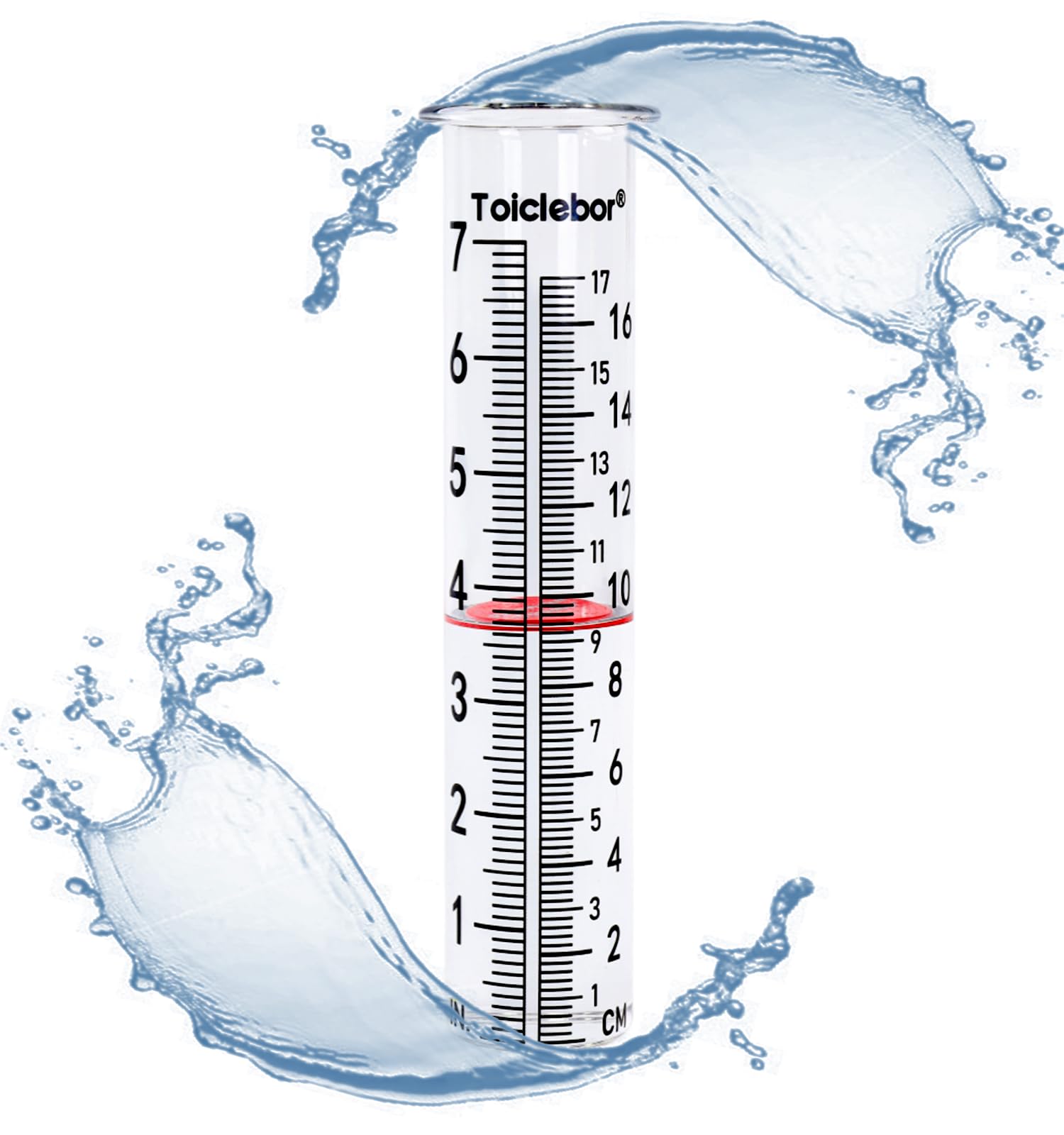 Toiclebor Replacement Rain Gauge Tube Glass for Outdoor Rain Gauge, Dual Scale (Inches & cm), Easy-Read Water Level, Compatible with RM-BS7-001, RM-LBS7-002, RM-SS1-098