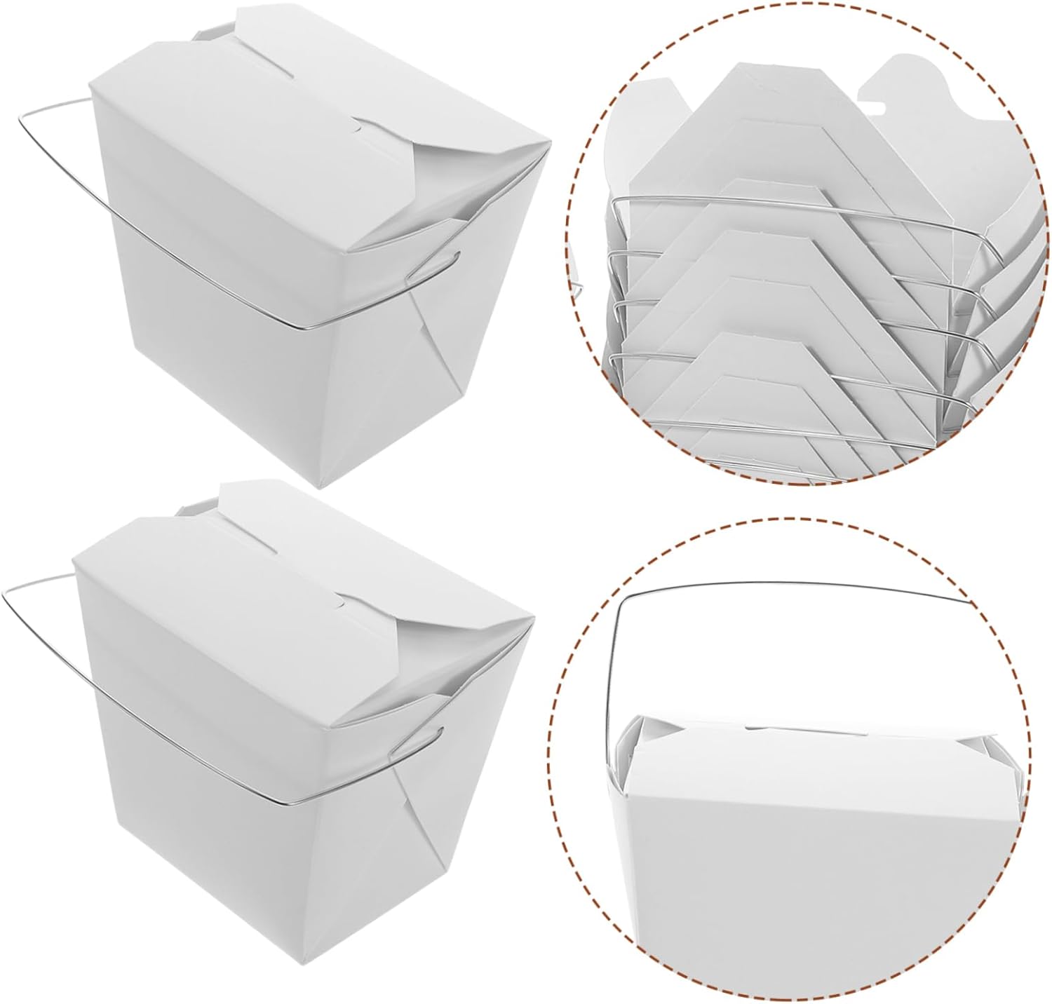ABOOFAN 50pcs Chinese Food Takeout Boxes Wire Handles Paper Containers for Hot Cold Food Restaurant Party Supplies