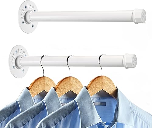 Miniatura 14 de Sumnacon Paquete de 2 de 12 Barras de Perchero de Tubería Industrial Montadas en Pared - Marco de Soporte para Ropa de Metal Dorado,Blanco,Negro