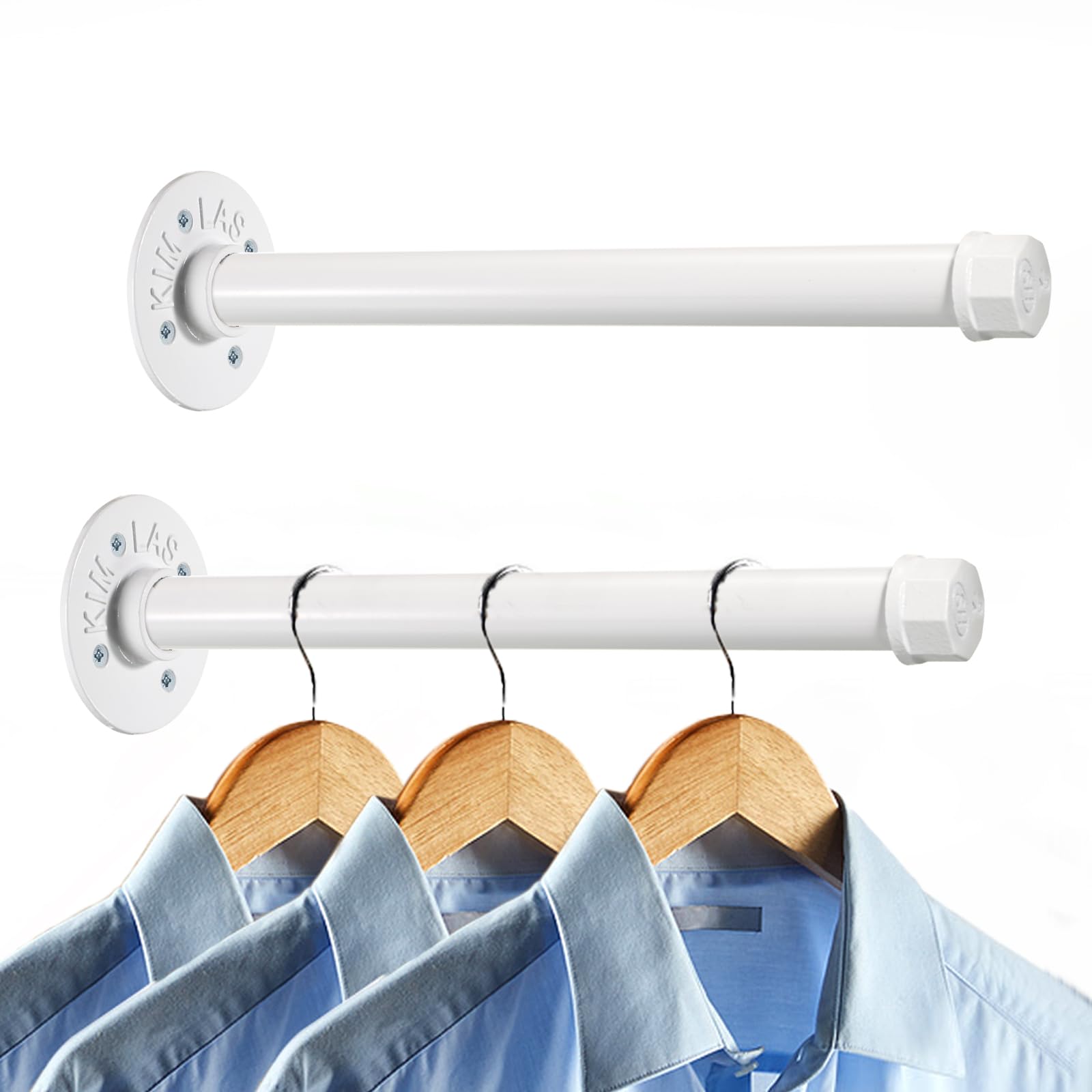Barre à vêtements en métal robuste support mural blanc pour cintre de magasin