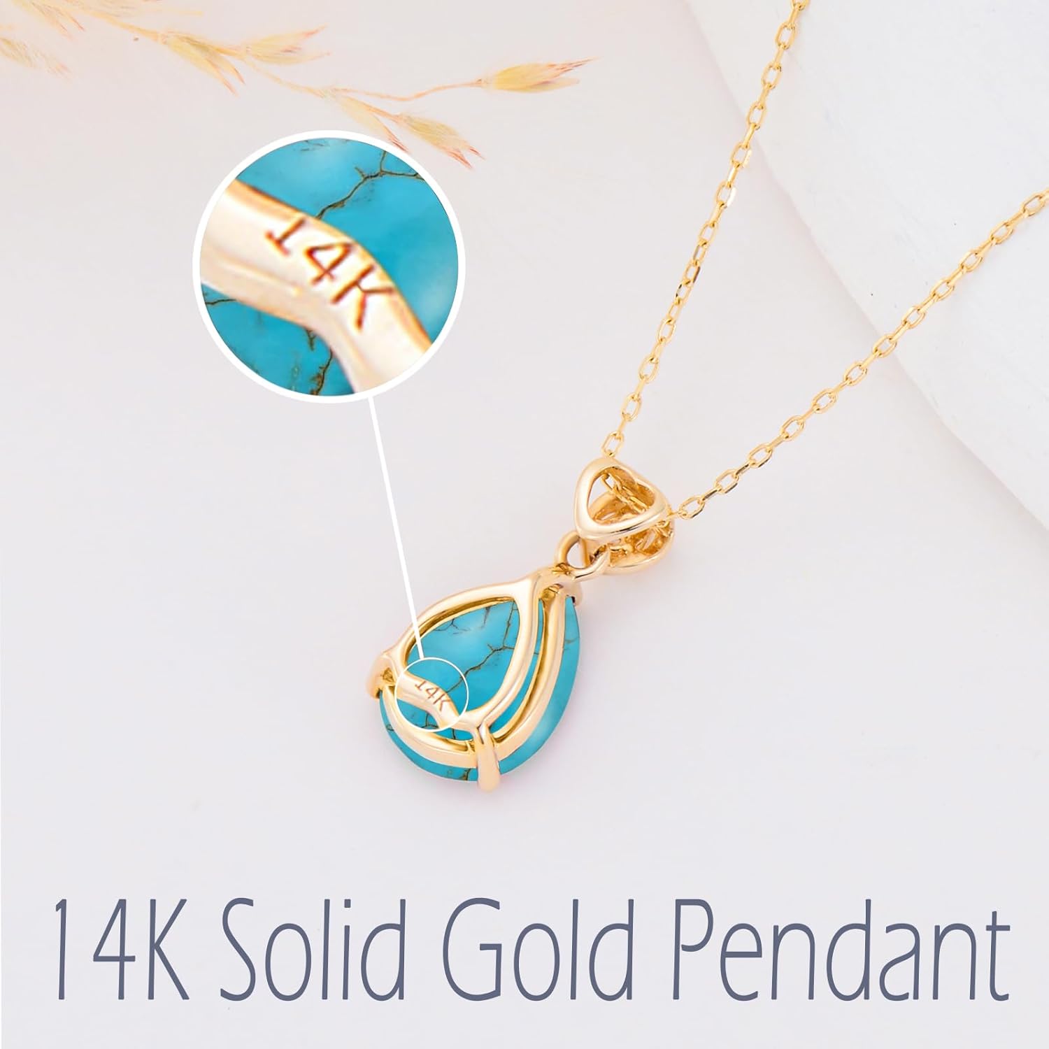 14k Gold Pear Gemstone Birthstone Necklace with Real Diamond(I2-I3 Clarity),2 Carat Teardrop Created Birthstone Anniversary Birthday Mother's Day Necklaces for Women Mom Her - Image 3