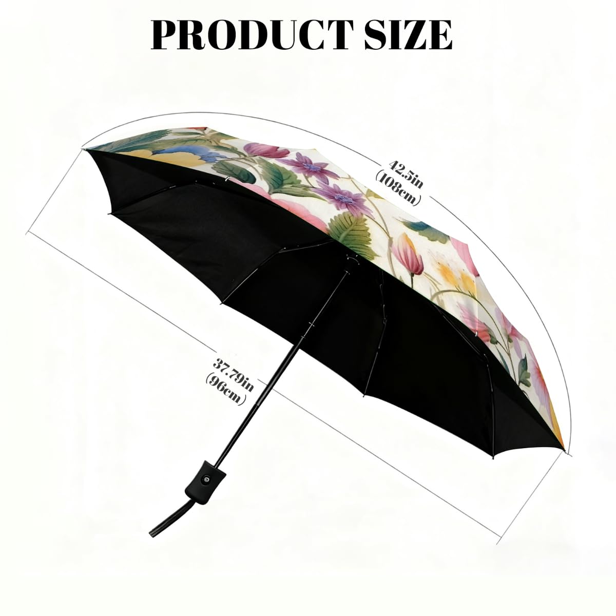 Ombrello pieghevole con fiori di ibisco, ombrello da viaggio, compatto, antivento, impermeabile, con protezione UV, rivestimento nero, leggero, 8 costole, portatile, per pioggia e sole