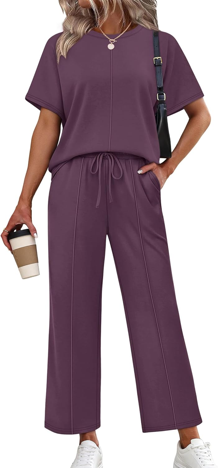 Sampeel Two Piece Sets for Women Summer Oversized Short Sleeve Wide Leg Pants Lounge Travel Vacation Outfits Clothes