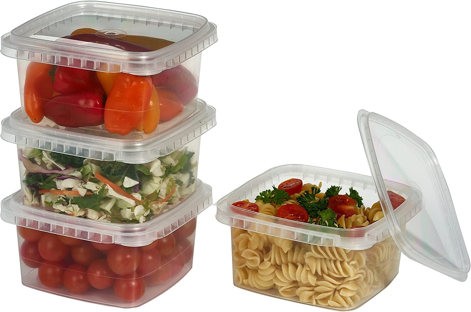 Decony 32 oz. Square Clear Deli Food Storage Containers With Lids Airtight Tamper evident system easy stackable saver shape Restaurant Take Out/Freezer microwave and dishwasher safe - 25 sets