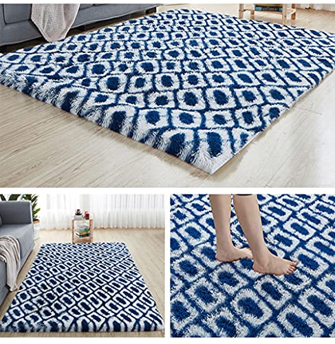 Alfombras Decorativas para Sala De Estar Moderna Alfombra Grande Antideslizante para Dormitorio Alfombra para El Hogar para NiñOs Cuadrado Azul Oscuro-Blanco 40 X 60cm Cover