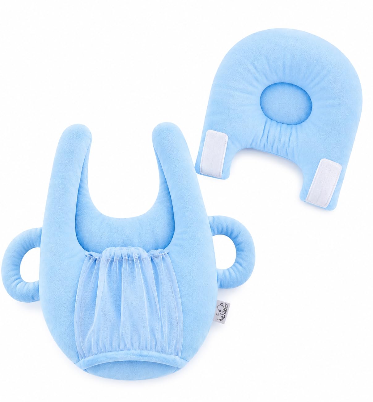 Baby Head Support Pillow with Body Cushion, Blue | Newborn Neck Support, Velcro Attachment, Soft Velvet Cover, U-Shaped Design, Infant Car Seat Use-image-38