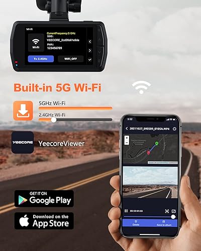 Miniatura 4 de Cámara de salpicadero YEECORE D21, cámara de salpicadero real 4K frontal con WiFi 5G y GPS, cámara de coche LCD de 3" con súper