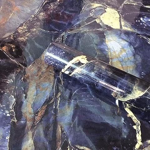UPREDO Blue Stone Adhesive Marble Paper Granite Look Marble Effect Gloss Vinyl Peel and Stick Countertops Covering Sticker Sheet Roll 15.8inch by 79inch (15.8inch X 138inch, Blue Stone) Cover
