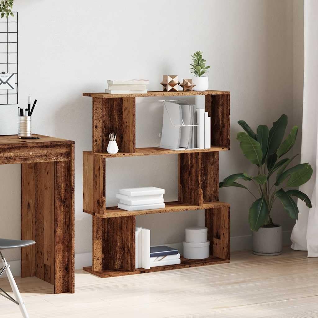Libreria a 3 Ripiani in Truciolato 80x24x96 cm Legno Antico | Scaffale autoportante compatto a tre livelli per organizzare libri ed accessori in soggiorno, studio o camera da letto.