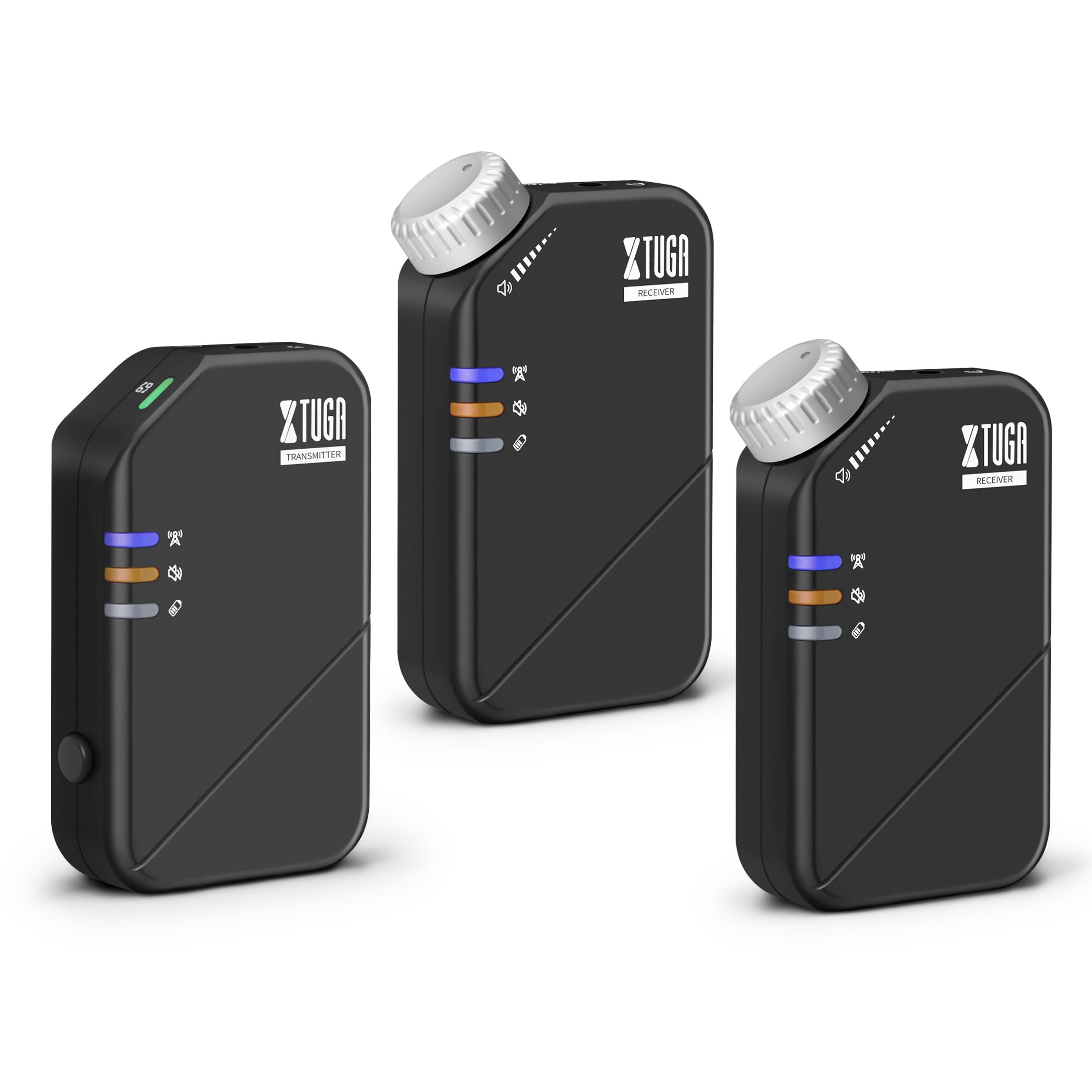 XTUGA Kabelloses In-Ear-Monitorsystem, 2,4 G Stereo, kabelloses IEM-System, ein Sender und zwei Empfänger, Bühnenüberwachung für Sänger, Musiker, Band