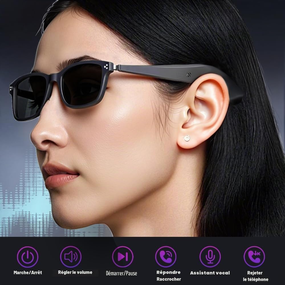 Lunettes Intelligentes avec haut-parleur Bluetooth, Lunettes de Soleil Polarisées Magnétiques avec Contrôle Tactile Protection UV, Audio HD, Télécommande Photo, Anti-Lumière Bleue