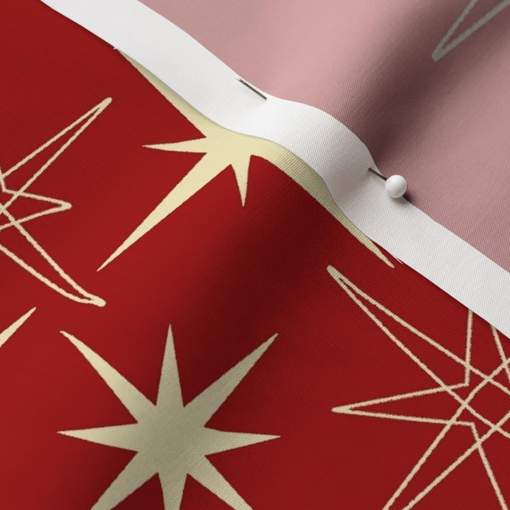 Spoonflower Fabric - Mid Century Atomic Stars Red Star Galaxy Printed on Cotton Poplin Fabric by The Yard - Sewing Shirting Quilting Dresses Apparel Crafts