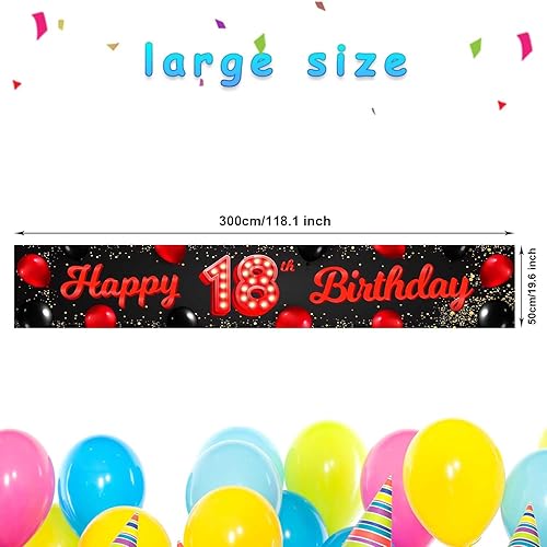 Miniatura 2 de Cartel de feliz cumpleaños número 18 color rojo y negro, globos para decoración temática para patio, jardín, niñas, mujeres, princesas, 18 años,
