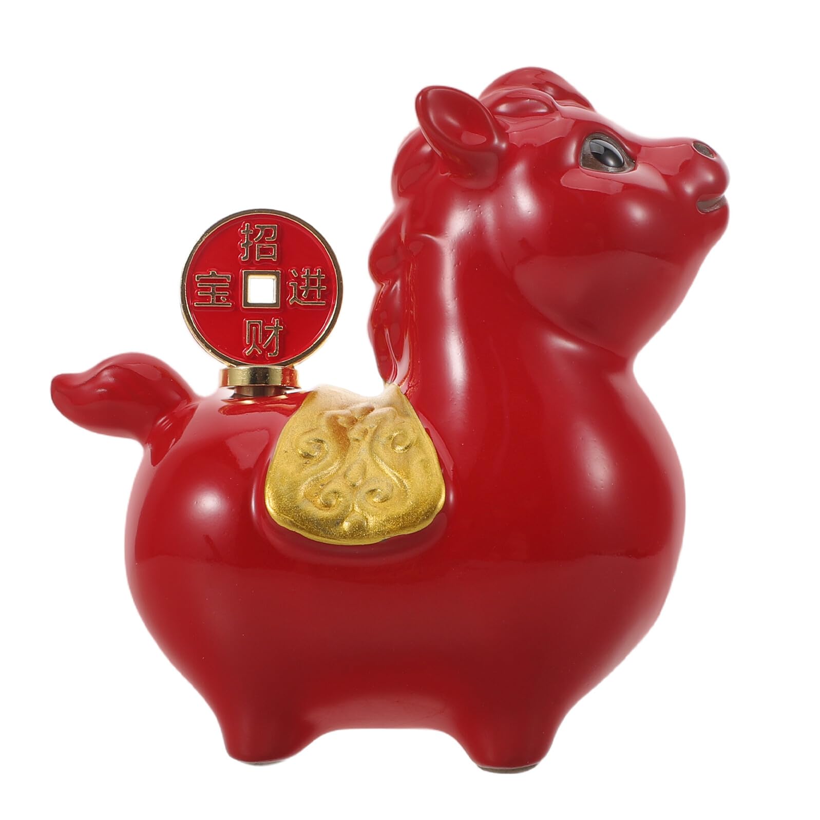 DOITOOL Keramik Pferdefigur 2026 Jahr des Pferdes Rot Feng Shui Dekoration Miniatur Glücksbringer für Chinesisches Neujahr Zuhause Auto