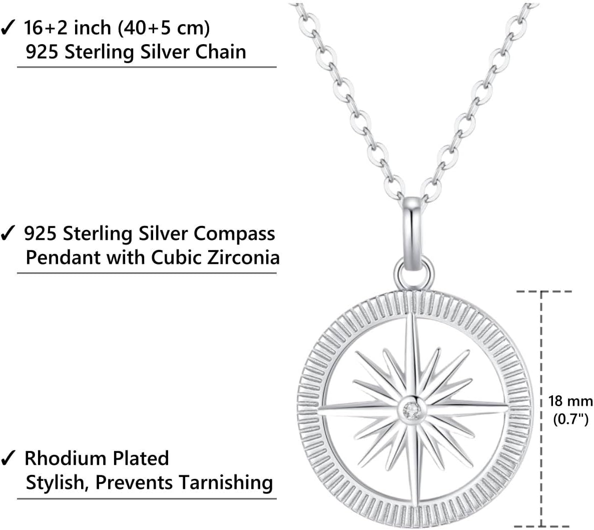 GAVU Compass Necklace for Women, 925 Sterling Silver Diamond Compass Necklace for Women - Image 4