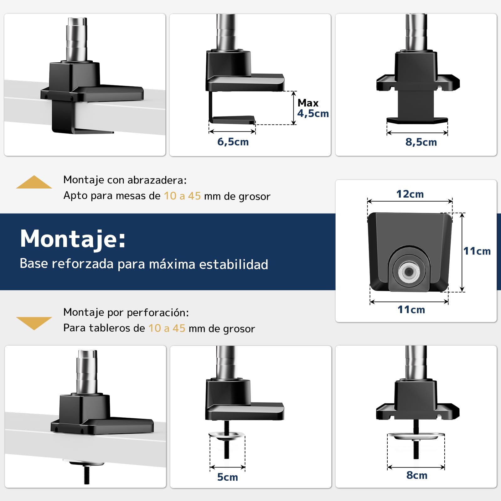 Soporte Monitor 1-Monitor para Pantallas de 17-49 Pulgadas – Brazo Monitor Ultrawide, Inclinable, Ajustable en Altura, Giratorio, Carga Máx. 20KG, VESA 75/100mm, Negro