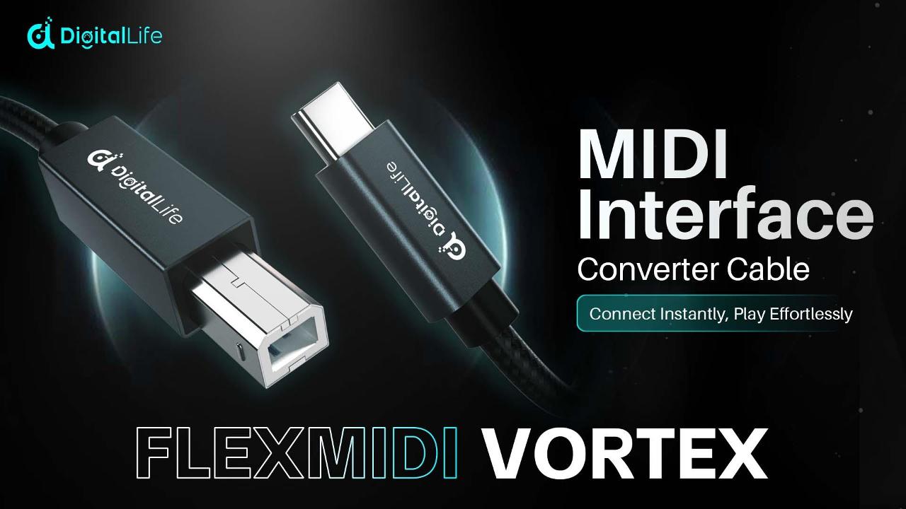 DigitalLife 2,0 m USB-C zu B MIDI-Interface-Kabel für MIDI-Keyboard, Controller, Synthesizer, Audio-Interface und mehr, kompatibel mit Windows, macOS, Linux