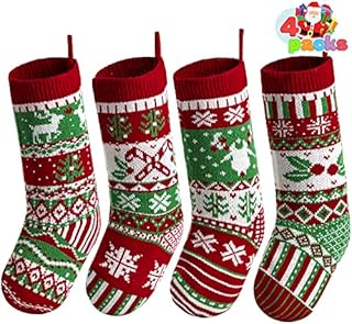 JOYIN 4 Pack 45cm Christmas Stockings, Large Size Rustic Cable Knit Xmas Stocking in Red & Green, for Family Holiday Season Decorations