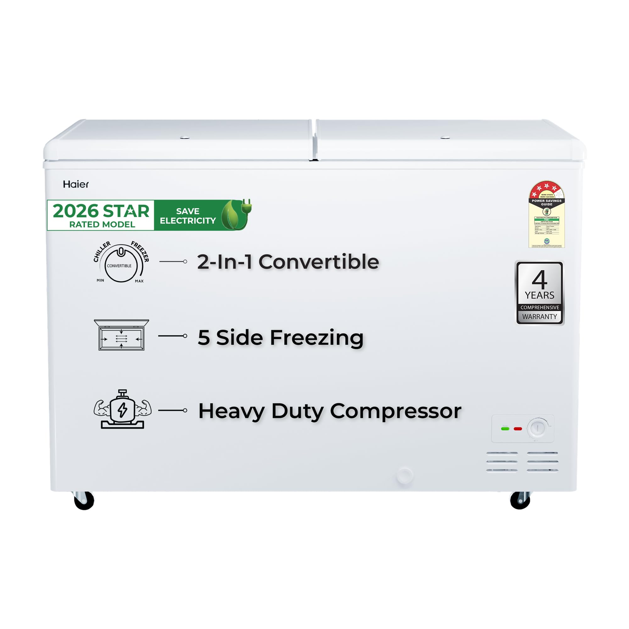 Haier HFC-320DPW4, Double Door Convertible Deep Freezer, 5 Side Freezing, Dual Condenser, Inside Metal Liner with 70mm Puff Thickness (White 310L) discount deal