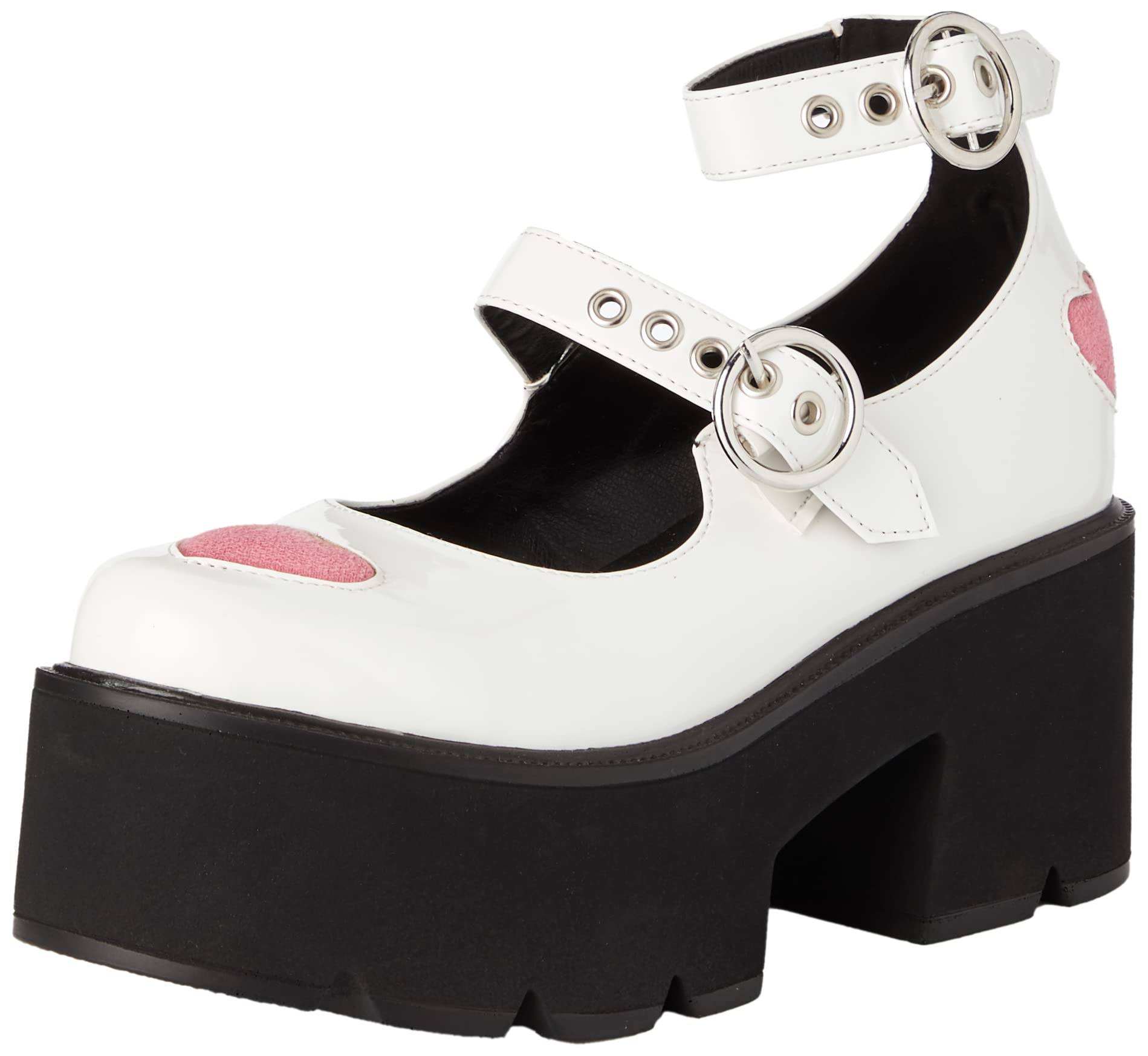 Lamoda Rosey Love Chunky Mary Jane Shoes in WhitePAT PinkHeart, Stylish Mary Jane Footwear with Cushioned Insoles, Durable and Comfortable for Parties, Casual Wear, or School UK3