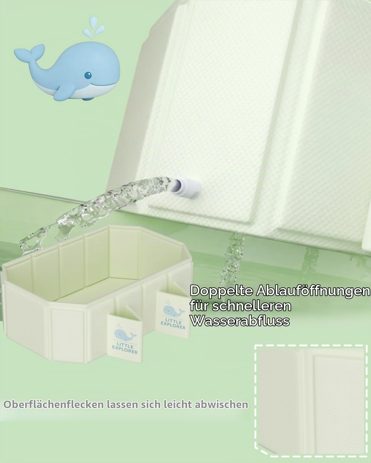 Babywanne Faltbar für Babys & Kleinkinder von 0–6 Jahren, Klappbare Babybadewanne für Dusche & Bad, Kinderbadewanne mit 4 Stabilen Standfüßen und Doppeltem Ablauf, Platzsparend & Tragbar, Light Green