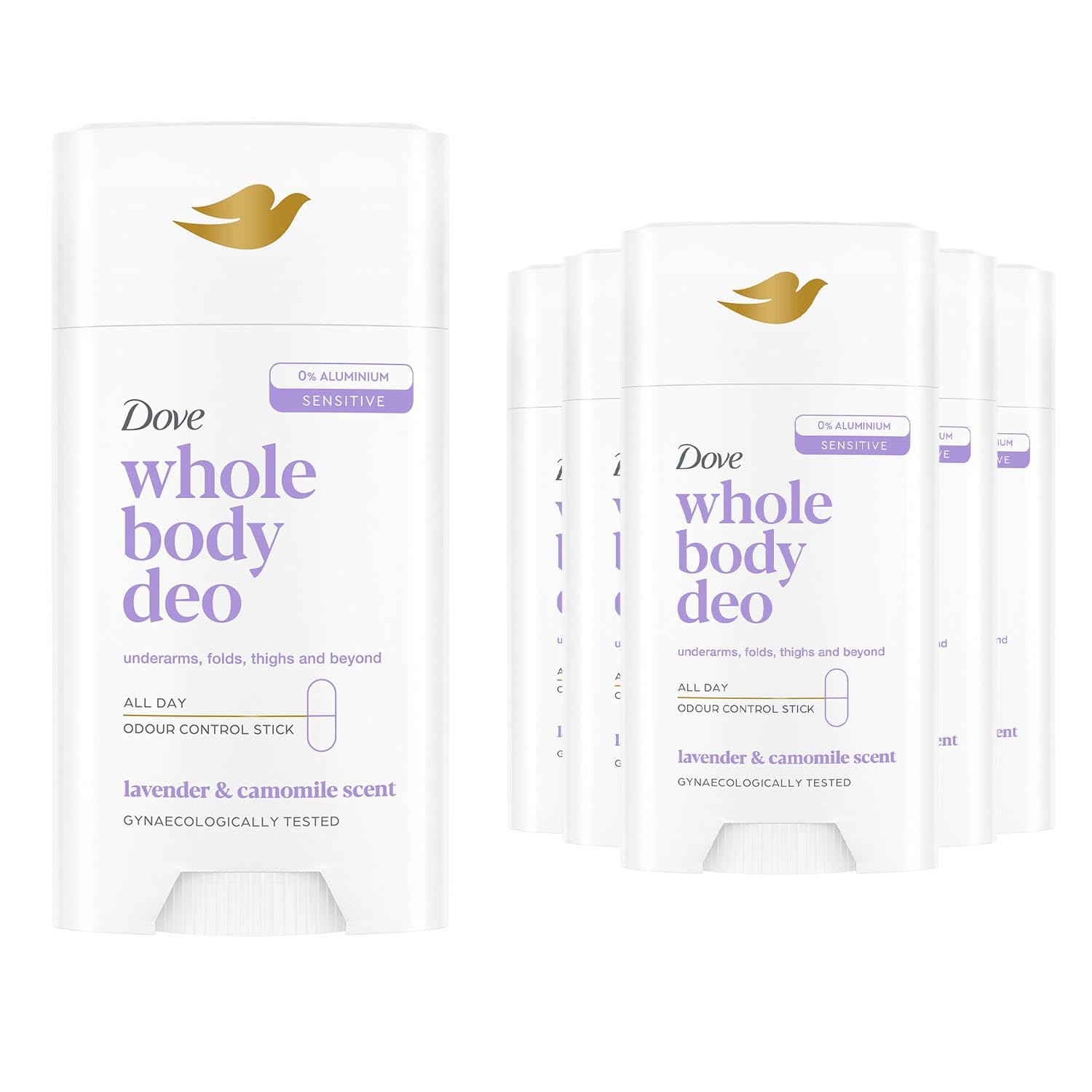 Dove Whole Body Deodorant Stick for Women, Lavender & Camomile 75ml, 6 Pack - Long Lasting Fresh Odour Protection, Gentle on Skin, Daily All Over Body Deodorant, Dermatologically Tested