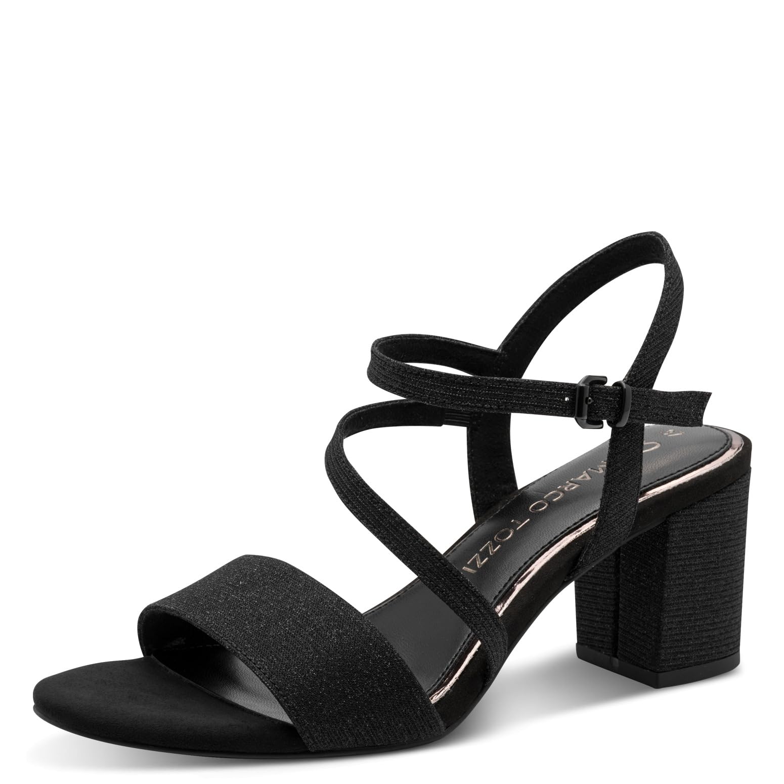 Marco Tozzi Paduli 65 Black Glitz Womens Heeled Sandals 28300-46-033 in a Plain Textile in Size 37