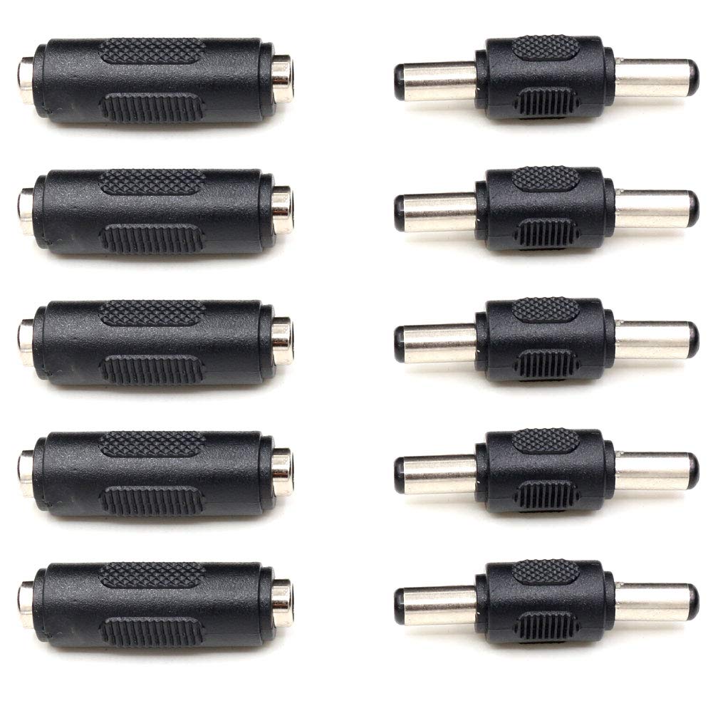TEZONG 2.1mm X 5.5mm DC Power Adapter Connections, Female to Female Coupler, Male to Male Coupler Connector Gender Adapters for LED/CCTV Camera (5 Pairs)