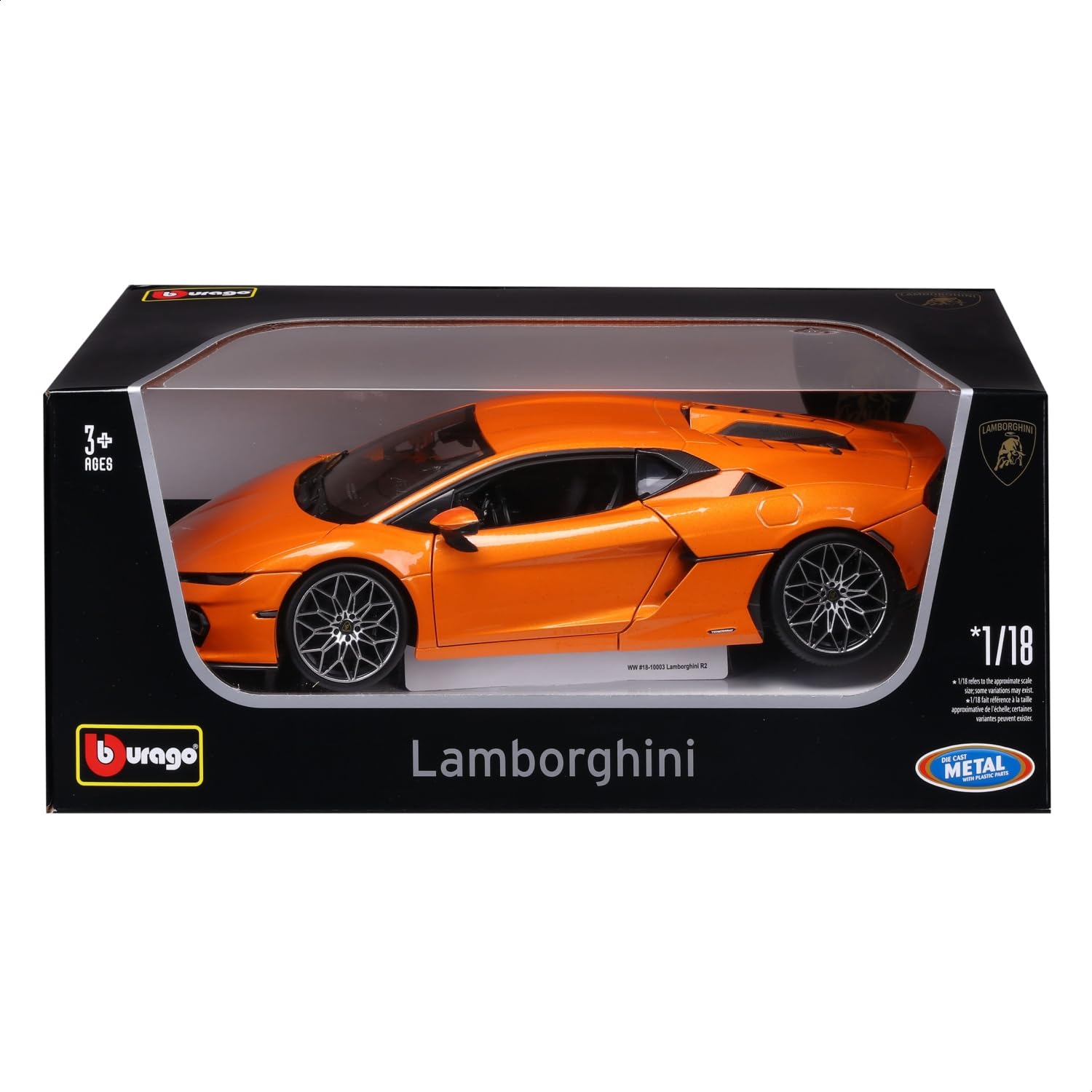 Bburago Lamborghini Temerario, orange - Modellauto 1:18 - Originalgetreues Sammlerauto Spielzeugauto mit beweglichen Türen, Kofferraum & Haube, ab 3 Jahren (18-11052OR)