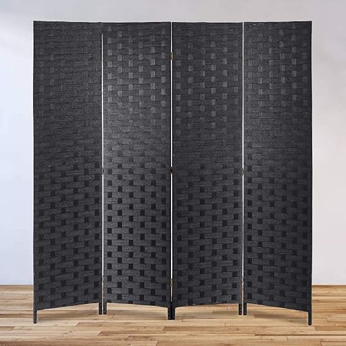Tyyps - Separador de habitación portátil con 4 paneles extraíbles y separadores de madera, Negro