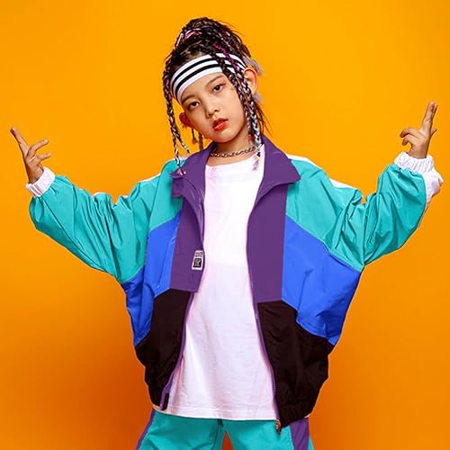 Miniatura 7 de LOLANTA Conjunto de pantalones de chándal para niños y niñas con bloques de color, ropa de retazos de baile de hip hop, ropa