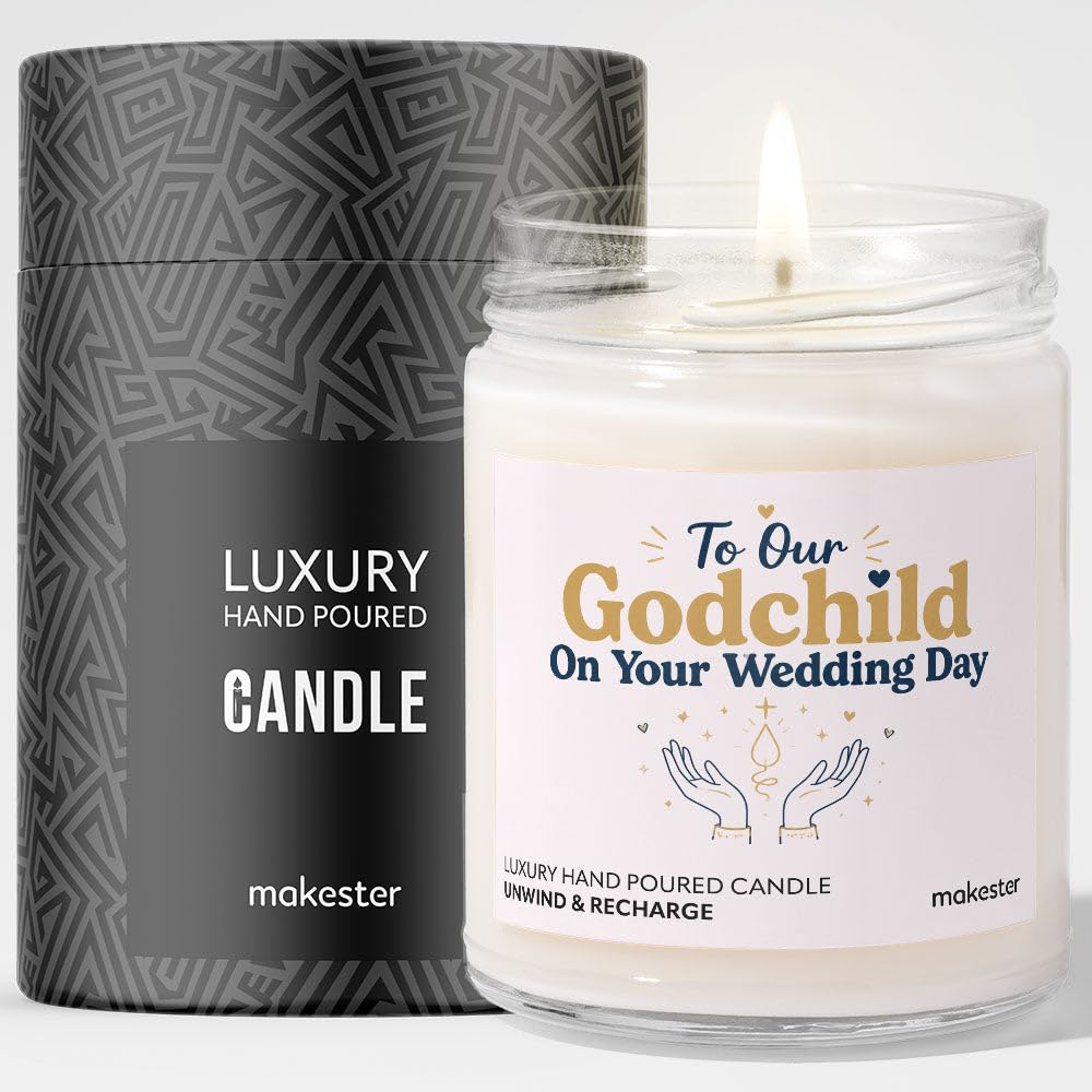 Wedding Gift for Godchild - Luxury Soy Wax Candle - Vanilla, Jasmine, Sugared Almond - Makester — image 1