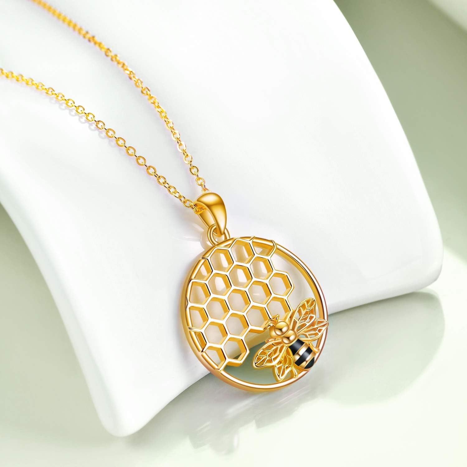 LUHE Bee Necklace 925 Sterling Silver Honeycomb Cute Flower Pendant Necklaces for Women Gifts for Her Women - Image 2