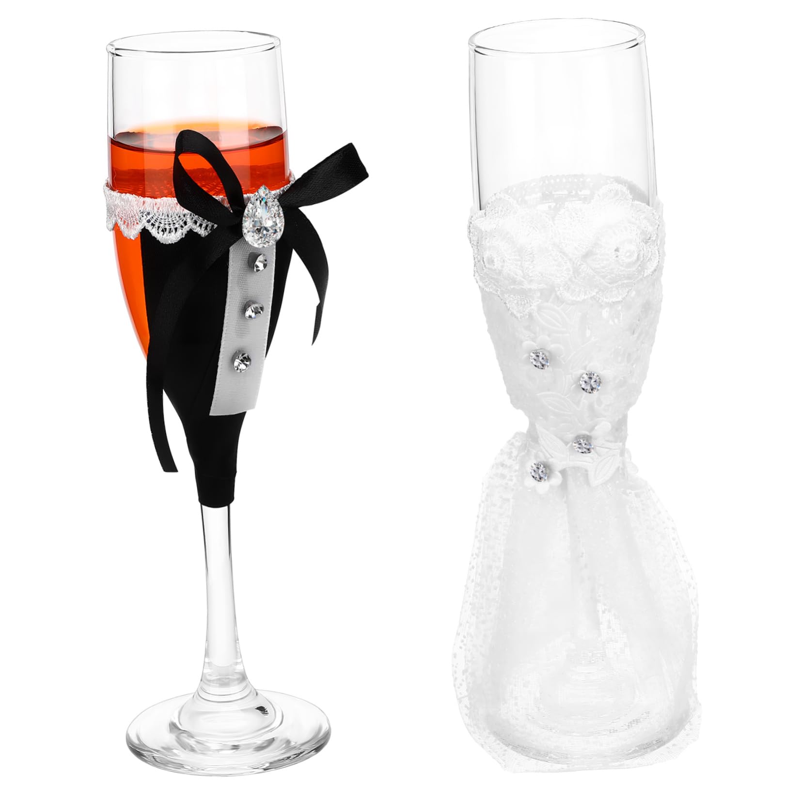 Verres à vin de marié et mariée pour table d'honneur et réception de noces