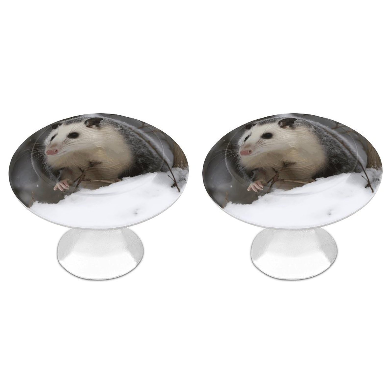 FekiLoot Opossum in Snow Cabinet Knob Kitchen Drawer Knob Stainless Steel Round Drawer Pulls Modern Cabinet Hardware Vintage Dresser Drawer for Kitchen Bathroom Closet Dresser Cabinets