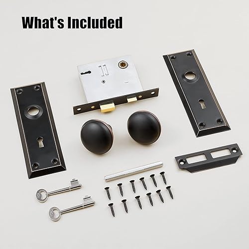 Miniatura 5 de Juego de cerraduras de mortaja para puerta interior, pomos de puerta vintage con cerradura y llave de esqueleto, pomos de puerta antiguos con